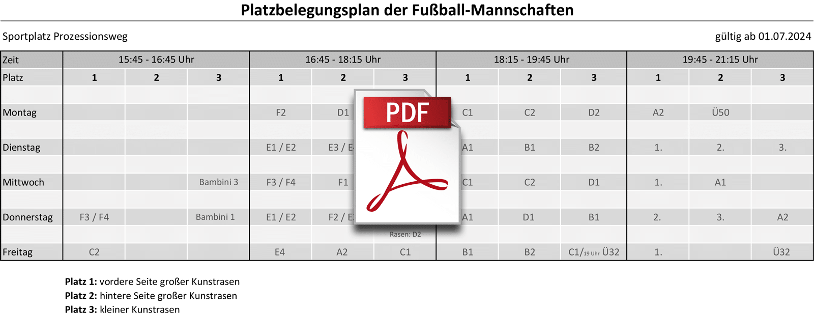 Fussball Platzbelegungsplan Trainingsplan TSV Krefeld-Bockum 1901 e.V.